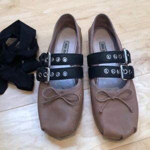 Miu miu nude lace up ballet flats